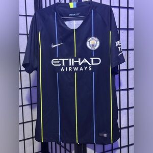 Nike Navy Soccer Jersey with Neon Yellow Stripes